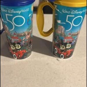 Disney Blue and Yellow 50th Anniversary Travel Mugs Set